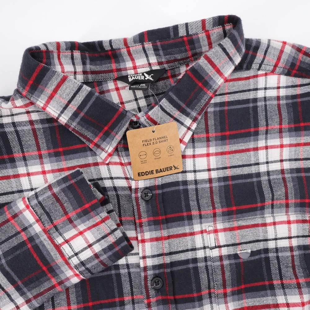 NEW Eddie Bauer Field Flannel Flex Shirt Carbon Long Sleeve Mens XXL Shirt